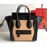 Celine Nano Luggage Bag in Original Black/Lizard Pattern Beige with Removable Shoulder Strap