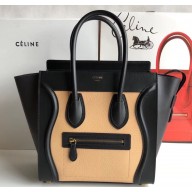 Celine Micro Luggage Bag in Original Black/Lizard Pattern Beige