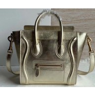 Celine Nano Luggage Bag in Original Laminated Lambskin Gold with Removable Shoulder Strap