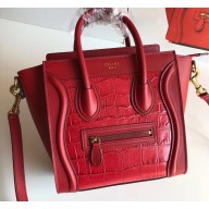 Celine Nano Luggage Bag in Original Red/Croco Pattern with Removable Shoulder Strap