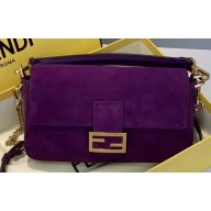 Fendi Suede Leather Medium Baguette Bag Purple 2019