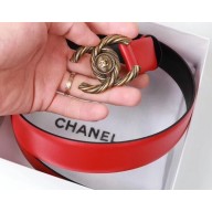 Chanel Width 3cm Braided CC Logo Buckle Leather Belt Red
