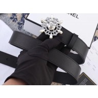 Chanel Width 3cm Crystal and Pearl Flower Buckle Leather Belt Black