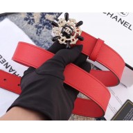 Chanel Width 3cm Crystal and Pearl Flower Buckle Leather Belt Red