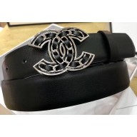 Chanel Width 3cm Chain CC Logo Buckle Leather Belt Black/Silver