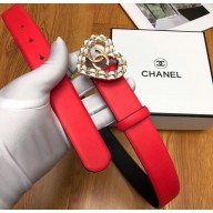 Chanel Width 3cm Chain Heart CC Logo Buckle Leather Belt Red/White