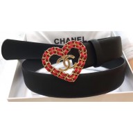 Chanel Width 3cm Chain Heart CC Logo Buckle Leather Belt Black/Red