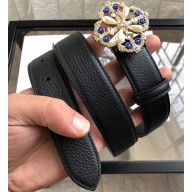 Chanel Width 3cm Crystal and Pearl Buckle Leather Belt Black