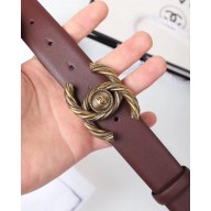 Chanel Width 3cm Braided CC Logo Buckle Leather Belt Burgundy