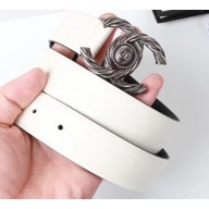 Chanel Width 3cm Braided CC Logo Buckle Leather Belt White
