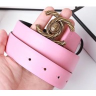 Chanel Width 3cm Braided CC Logo Buckle Leather Belt Pink