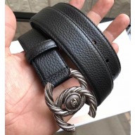 Chanel Width 3cm Braided CC Logo Buckle Leather Belt Grained Black/Silver