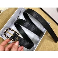 Chanel Width 2.5cm Chain Buckle Quilting Leather Belt Black