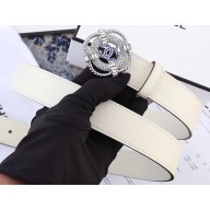 Chanel Width 3cm Crystal Square Buckle Leather Belt White