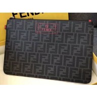 Fendi FF Logo Fabric Zippered Pochette Pouch Bag Black/Red Piping 2019