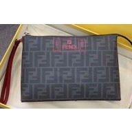 Fendi FF Logo Fabric Medium Slim Pouch Bag Black/Red Piping 2019
