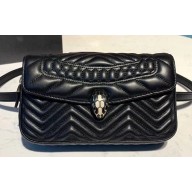 Bvlgari Serpenti Forever Belt Bag in Quilted Chevron Leather Black 2019