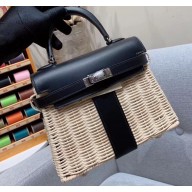 Hermes Mini Kelly Picnic Bag in Rattan Black