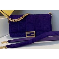 Fendi Velvet Embossed FF Motif Baguette Large Bag Purple 2019