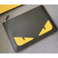 Fendi Bag Bugs Slim Pouch Clutch Bag Black/Yellow Eyes