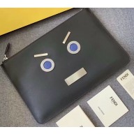 Fendi Bag Bugs Slim Pouch Clutch Bag Black