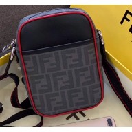 Fendi FF Logo Fabric Small Messenger Cross-body Bag Black/Red Piping 2019