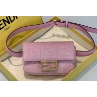 Fendi Velvet Embossed FF Motif Baguette Belt Bag Pink 2019