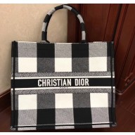 Dior Book Tote Bag In Embroidered Canvas Check Black 2019