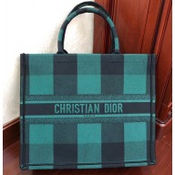 Dior Book Tote Bag In Embroidered Canvas Check Green 2019