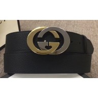 Gucci Width 4cm Leather Belt Black with Gold/Silver Interlocking G Buckle