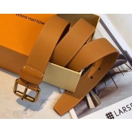 Louis Vuitton Width 3.5cm Leather Signature Belt Khaki 2019