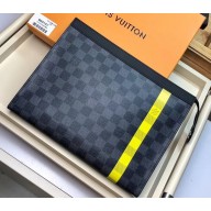 Louis Vuitton Pochette Voyage MM Bag Damier Graphite Canvas N60107 Yellow Stripe