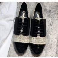 Chanel Glittered Fabric/Patent Calfskin Lace-Ups G34128 Tweed Beige 2019