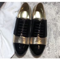 Chanel Glittered Fabric/Patent Calfskin Lace-Ups G34128 Metallic Gold 2019