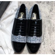 Chanel Glittered Fabric/Patent Calfskin Lace-Ups G34128 Tweed Blue 2019