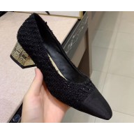 Chanel Heel 4cm Tweed/Grosgrain Pumps G34906 Black/Gold 2019