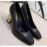 Chanel Heel 8cm Lambskin/Grosgrain Pumps G34905 Black/Gold 2019