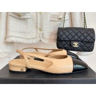 chanel lambskin&patent leather slingbacks beige 2023