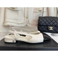 chanel lambskin&patent leather slingbacks white 2023