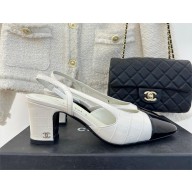 chanel heel 6cm lambskin&patent leather slingbacks white 2023