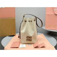 MIU MIU Canvas and leather bucket bag 5BE089 2024