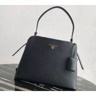 Prada Saffiano Leather Matinée Medium Handbag 1BA249 Black 2019