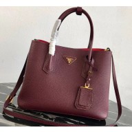 Prada Grained Leather Double Medium Tote Bag 1BG775/1BG008 Burgundy