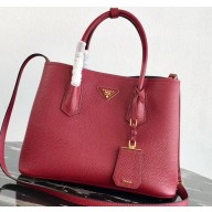 Prada Grained Leather Double Medium Tote Bag 1BG775/1BG008 Red