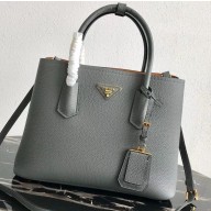 Prada Grained Leather Double Medium Tote Bag 1BG775/1BG008 Gray