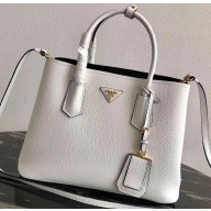 Prada Grained Leather Double Medium Tote Bag 1BG775/1BG008 White