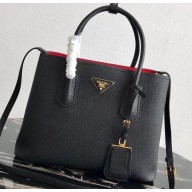 Prada Grained Leather Double Medium Tote Bag 1BG775/1BG008 Black/Red