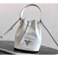 Prada Leather Bucket Bag 1BH038 White