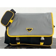 Prada Nylon and Saffiano Leather Shoulder Bag 2VD768 Gray/Yellow/Black 2019