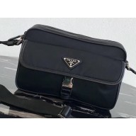 Prada Nylon and Saffiano Leather Shoulder Bag 2VH074 Black 2019